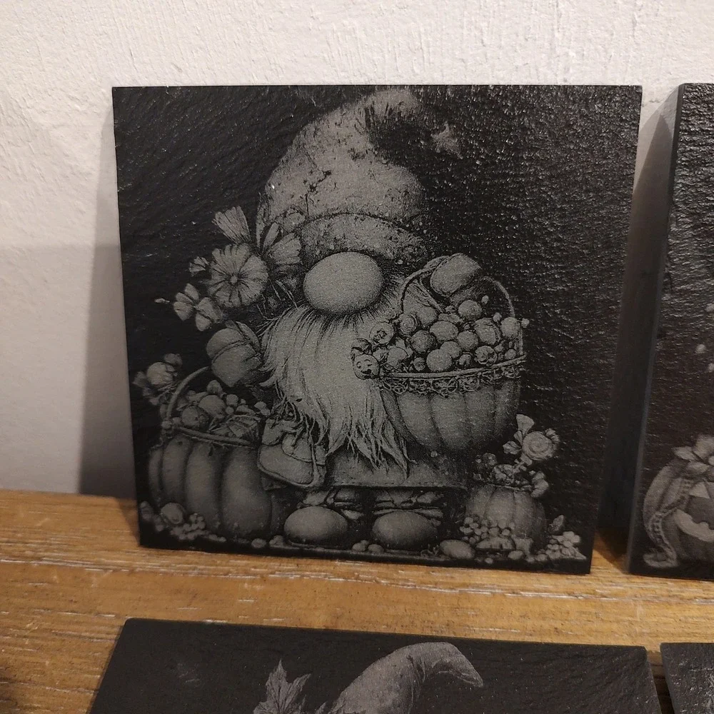 Laser Engraved Slate Coasters Halloween Fall Gnome Holiday Theme Set Of 4